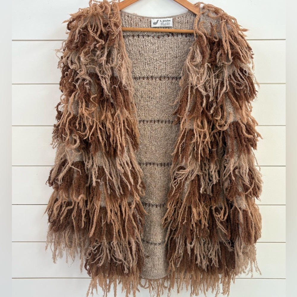 L. paulet 100% Alpaca Shaggy Open Cardigan Sweater - Picture 5 of 14